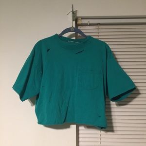 Teal Destroyed Crop Tee